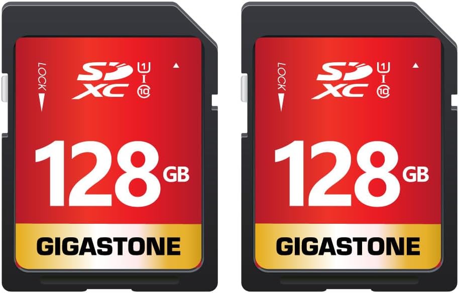 GIGASTONE 128GB SD Card 2-Pack UHS-I U1 Class 10 SDXC Memory Card High Speed Full HD Video Canon Digital Camera, Full Size SD Card