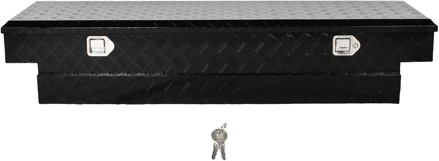 70''Inch Aluminum Truck Tool Box Truck Bed Toolbox Truck Trailer Chest Box Trailer Underbody Storage Organizer Waterproof Square Storage Organizer w/Lock & Keys Black(‎69.88' Lx20 Wx14.75 H)