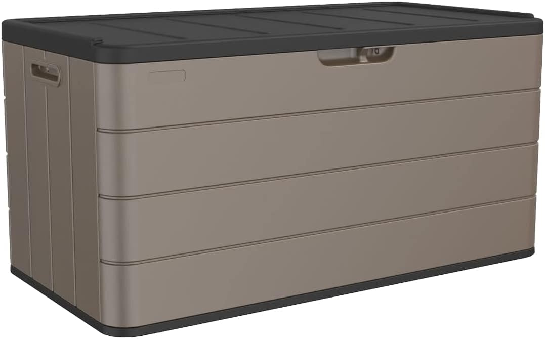 Mrosaa Resin Deck Storage Box, 85 Gallon Outdoor Storage Box Waterproof for Garden Storage,Patio and Backyard, Lockable Brown Color