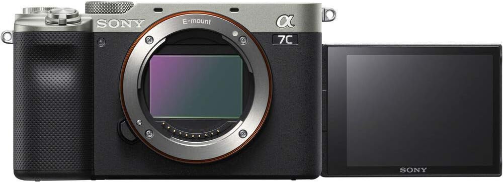 Sony Alpha a7C Mirrorless Digital Camera (Body Only, Silver) (ILCE7C/S) + 64GB Memory Card + 2 x NP-FZ-100 Battery + Corel Photo Software + Case + Card Reader + LED Light + More (Renewed)