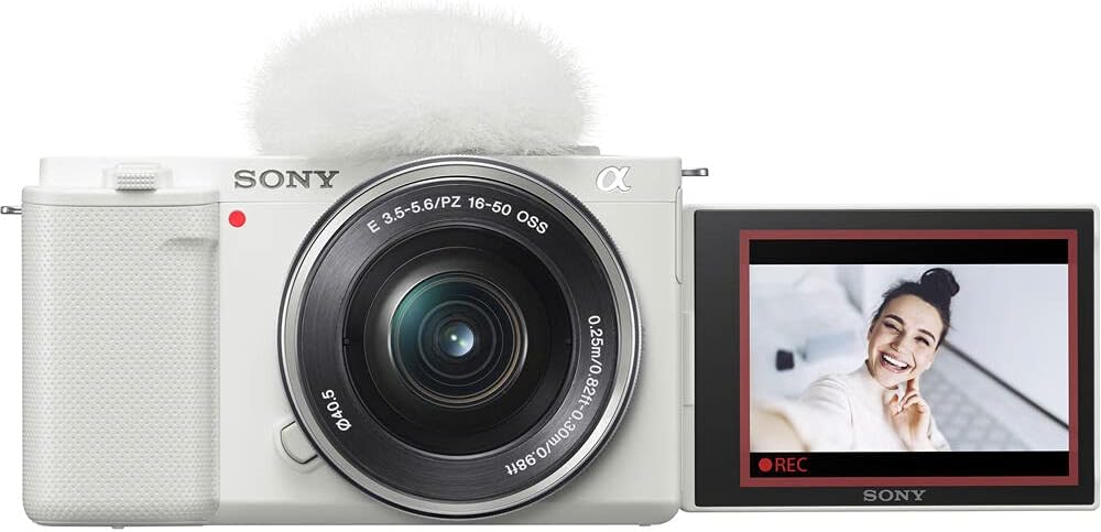 Sony ZV-E10 Vlogging Mirrorless Camera (White) with E PZ 16–50mm Lens (ILCZV-E10L/W) | 24.2 MP APS-C Sensor | 4K Video with FE 70-200mm Lens, 64GB Memory Card, Color Filter Kit and More