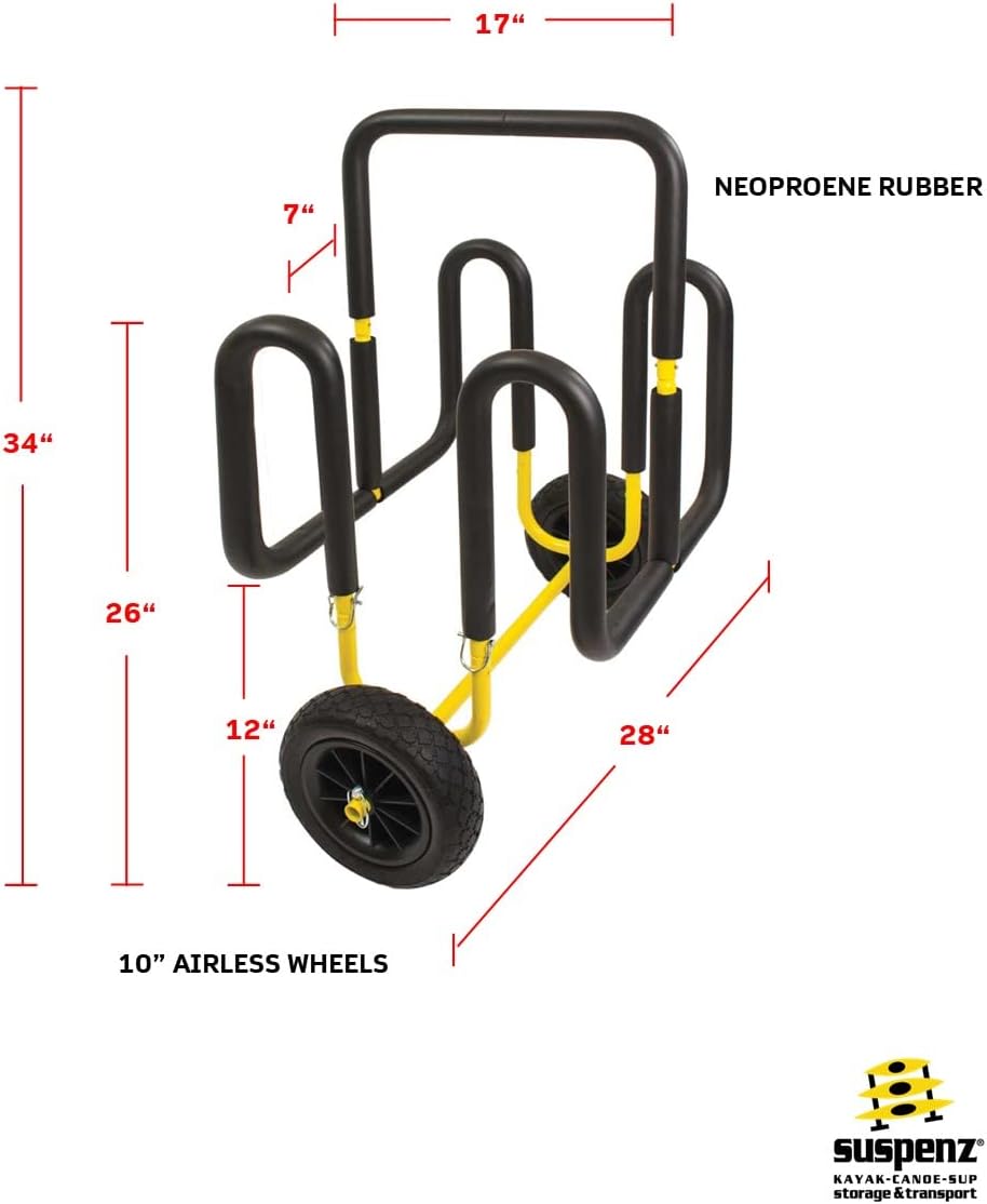 Suspenz Double SUP Transport Cart with Airless Wheels, Carrier/Trolley for 2 Stand Up Paddle Boards & Surfboards, Yellow (22-9934)