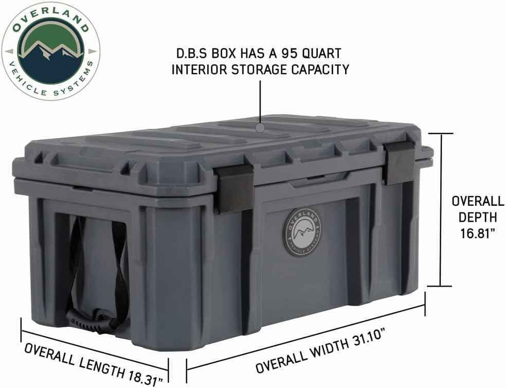 Overland Vehicle Systems 40100011 Dark Gray 95 QT Dry Box Storage with Drain and Bottle Opener | Waterproof Seal | Heavy-Duty Latches and Nylon Handles | Keeps Gear Safe, Dry and Organized