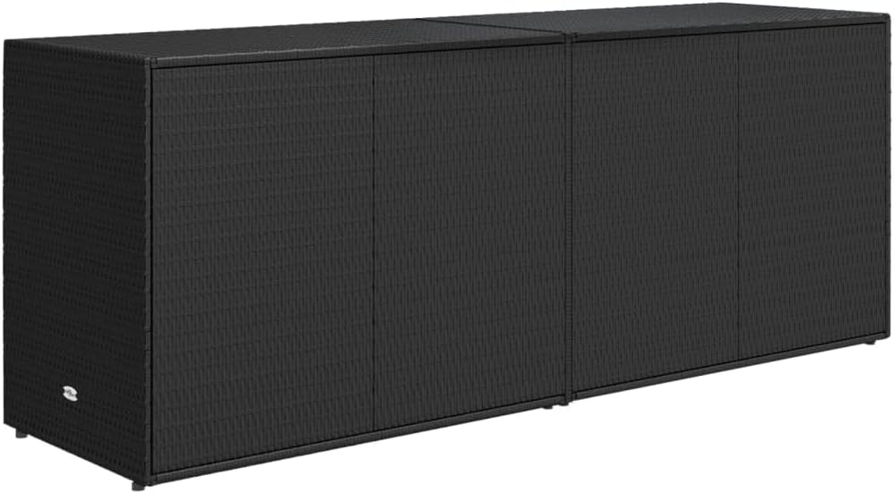 Black Modern Outdoor Garden Storage Cabinet Deck Box 78' x 31.5' x 21.9' Poly Rattan & Steel