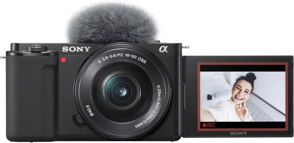 Sony ZV-E10 Mirrorless Camera Black with 16-50mm Power Zoom Lens (ILCZV-E10L) – 24.2 MP APS-C Sensor, 4K Video, Vari-Angle Screen w/ 64GB Memory Card, Bag, Card Reader and More