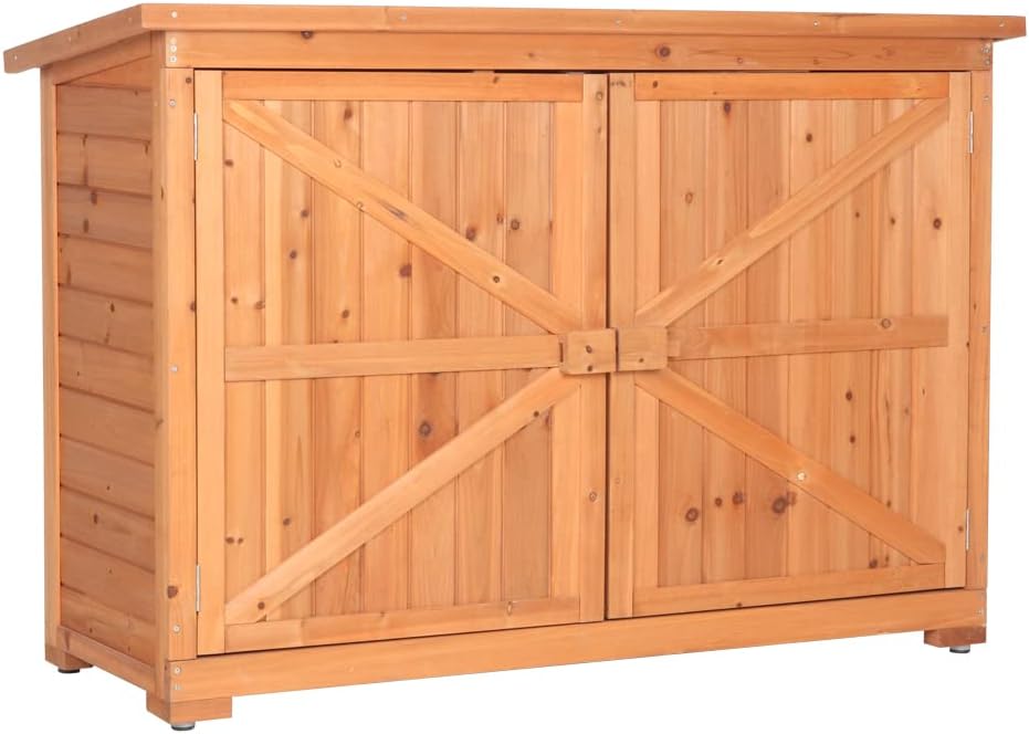 VINGLI Outdoor Wooden Storage Shed, 50.4' x 19.7' x 34.6' (L x W x H) Extra Large Garden Shed Outside Tool Cabinet with 2 Safety Latches, Patio Storage Organizer for Garden Yard Lawn Equipment