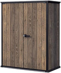 Signature Collection Vertical Outdoor Storage Shed, Weather-Resistant Resin Storage Cabinet with Double Doors & Heavy-Duty Floor, Walnut