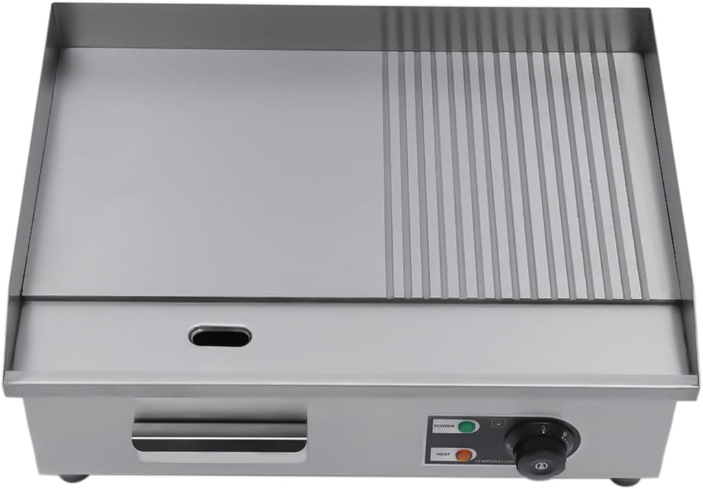 22' Commercial Electric Griddle Countertop Flat Top Griddle Stainless Steel Hibachi Teppanyaki Grill BBQ Plate 122-572℉ Adjustable Temp Control for Restaurant Kitchen,110V (1600W-1)
