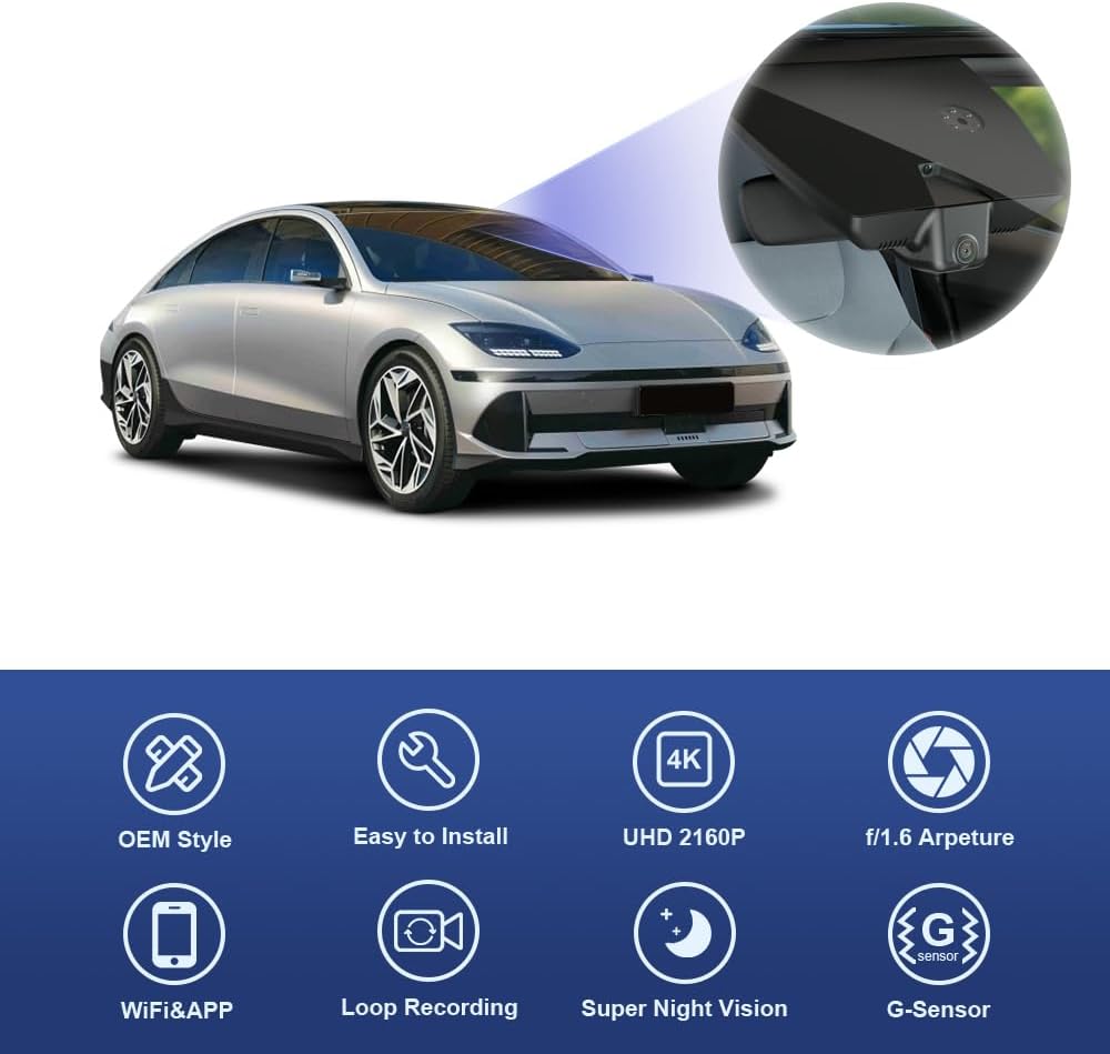 Fitcamx 4K Dash Cam Compatible with Hyundai IONIQ 6 2023 2024 2025 Limited SEL (Has Auto-Dimming), OEM Style, 2160P UHD Video, Built-in WiFi & APP, Loop Recording, G-Sensor, Easy to Install, 64GB Card