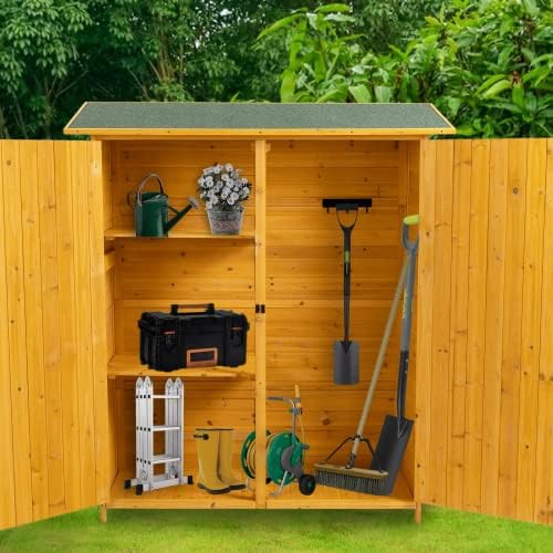 Outdoor Storage Cabinet- Garden Storage Shed- Lockable Wooden Storage Sheds Organizer for Home, Yard, Outdoor 56'L x 19.5'W x 64'H (Natural + Solid Wood)