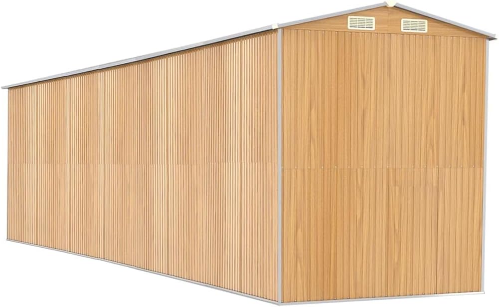 vidaXL Spacious Galvanized Steel Garden Shed, Light Brown - Durable Outdoor Equipment Storage Solution with Excellent Ventilation and Easy Entry Double Sliding Doors - 75.6'x303.9'x87.8'