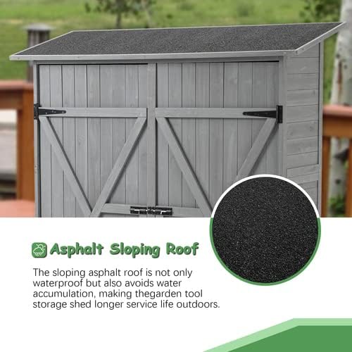 Outdoor Storage Cabinet- Garden Storage Shed- Lockable Wooden Storage Sheds Organizer for Home, Yard, Outdoor 56'L x 19.5'W x 64'H (Gray + Solid Wood)