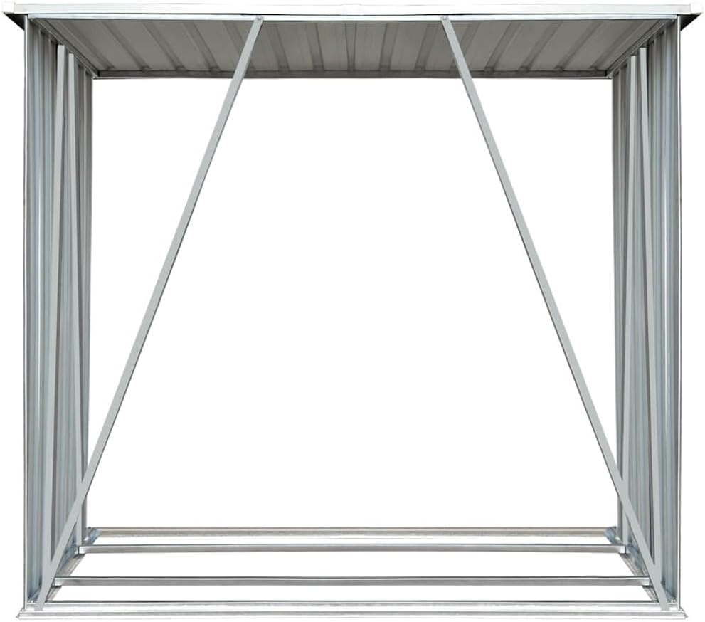 vidaXL Firewood Rack, Log Holder with Roof, Log Storage, Firewood Stand for Outdoor Backyard Garden Patio Porch, Gray Galvanized Steel 64.2'