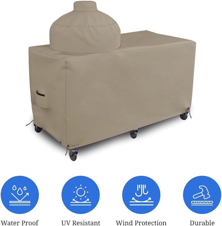 Covers & all Big Egg Grill Cover, 12 Oz Waterproof UV & Weather Resistant, PVC Coated Outdoor Cover with Air Vents & Drawstrings (72' L x 36' D x 52' H, Beige)