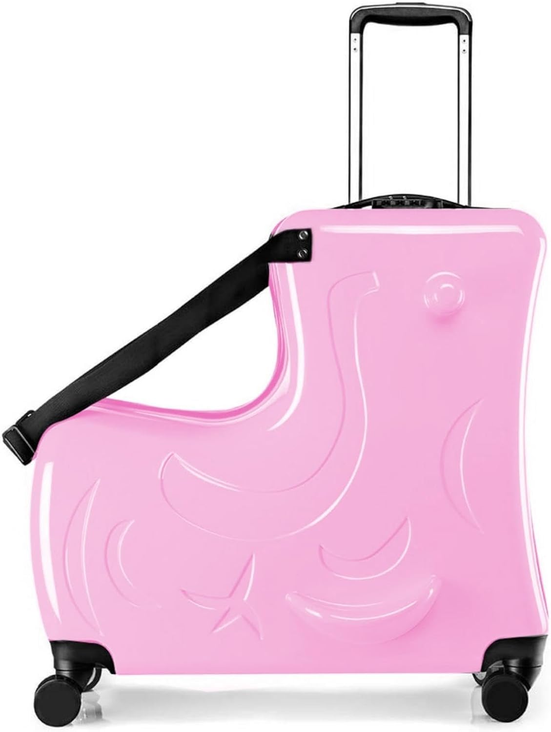 22 Inch Kid Ride Suitcase, Kid Luggage Seat Ride With Lock - Kids Travel Trolley With Safety Belt, Luggage For Kids Airplane Travel,Suitcase To Aged 1-6 Years Old,ABS+PC(Pink)