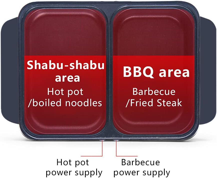 Hot Pot Electric with Grill, 2 in1 Indoor Non-Stick Shabu Shabu Pot & Frying Pan, Portable Mini Hot Pot Korean BBQ w/Individual Dual Temperature Control, 1-3 People