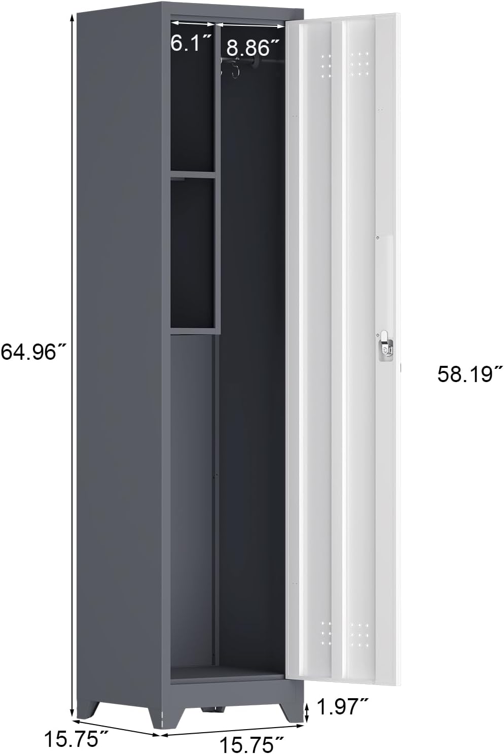 IRONFFICE Slim Cabinet,Narrow Broom Closet Storage Cabinets with Doors,Narrow Utility Closet with Hanging Rod,Slim Laundry Storage Cabinet for Garage,Living Room,Grey-White