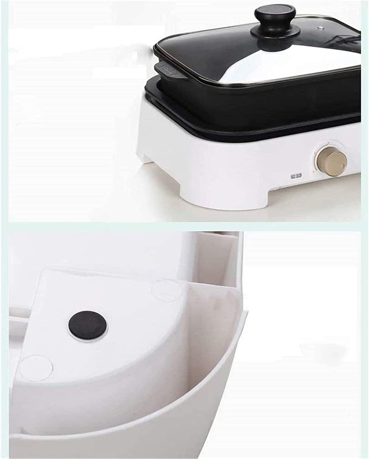Indoor Korean Barbecue Grill Household BBQ Hot Pot Barbecue 2-in-One Pot 2200W Multi-Person Frying Pan Large Capacity Multi-Function Electric Barbecue,White,55X25X13Cm,Portable Nonstick Griddle
