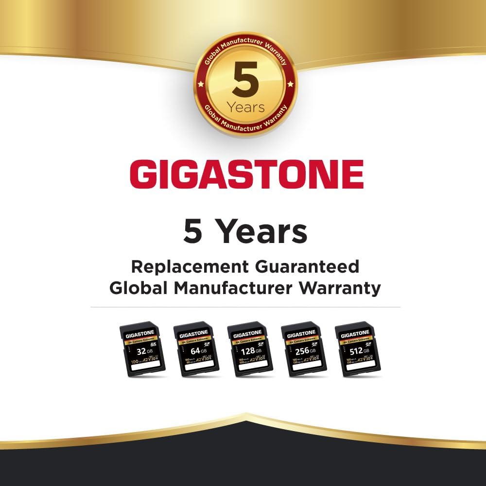 【5-Years Data Recovery】 GIGASTONE 512GB SD Card, 4K Camera Extreme, A2 V30 U3 C10 SDXC Memory Card High Speed, Compatible with Canon Kodak Olympus Digital Camera