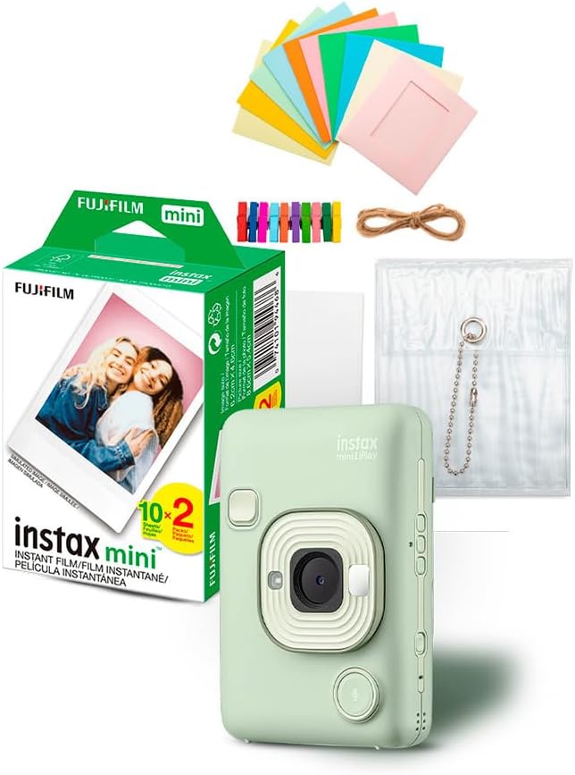 Fujifilm Instax Mini LiPlay Hybrid Instant Camera and Smartphone Printer (Matcha Green) Bundle with Instax Mini Twin Film Pack (20 Exposures), and Accessory Kit (3 Items)