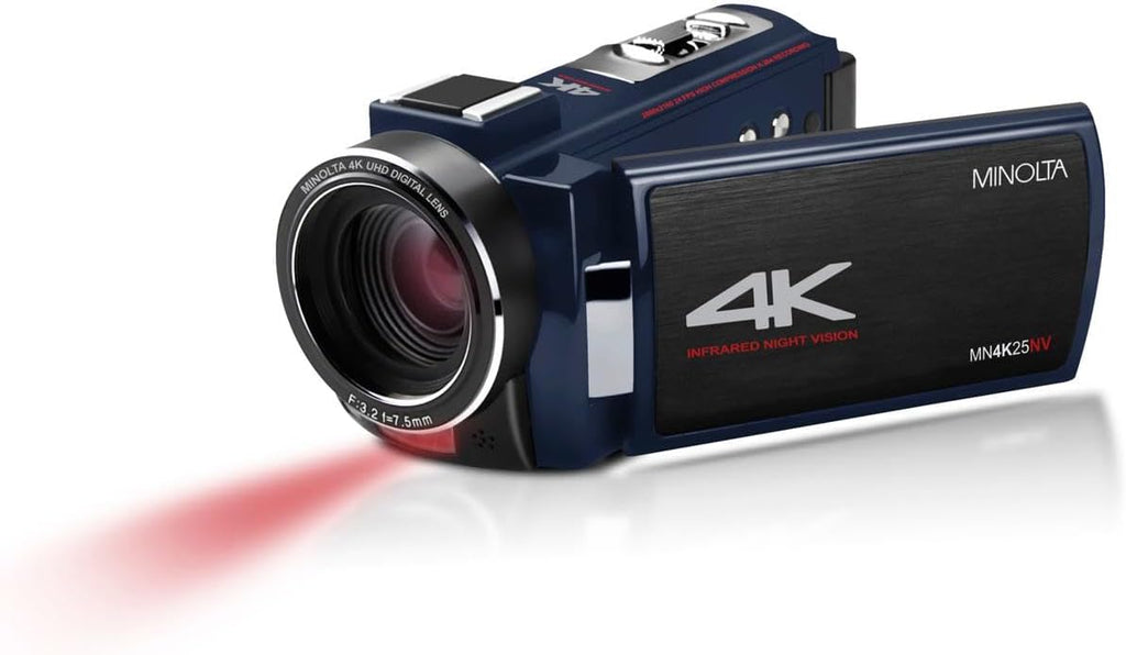 Minolta Camcorder - 4K Ultra HD, 30MP Photos, Night Vision with IR LEDs, 16X Zoom, Time-Lapse, Anti-Shake, 3' Touchscreen, HDMI USB Output, SD Slot, CMOS Sensor (Blue)