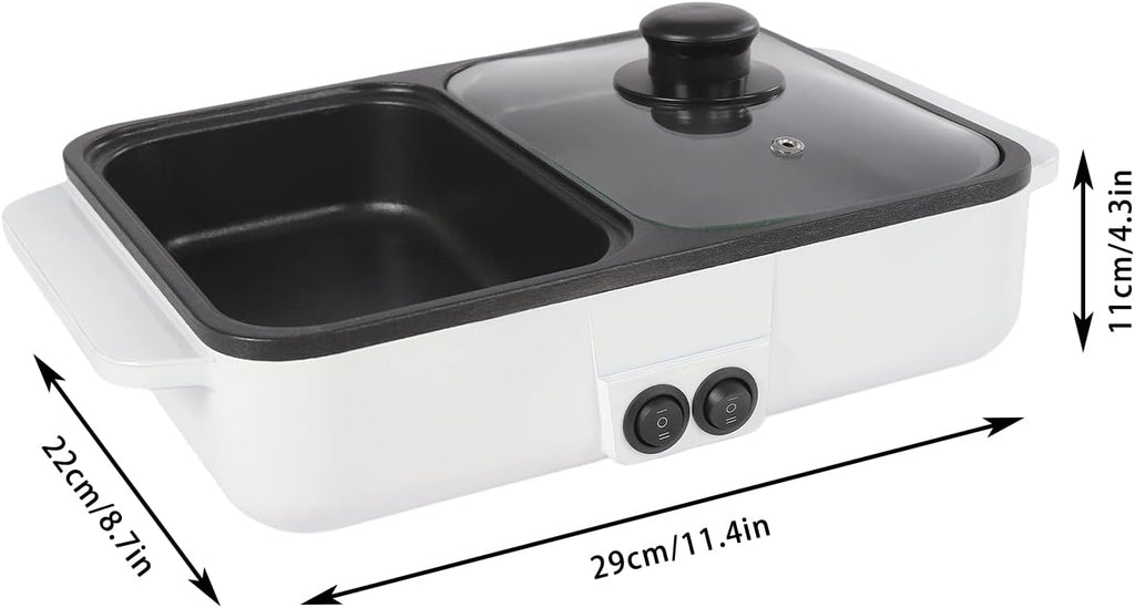 2 in 1 Electric Hot Pot & Grill, 1200W Multifunction Smokeless Korean BBQ, Nonstick Frying Pan & Hot Pot, Perfect for Indoor/Outdoor Parties, 110V, White