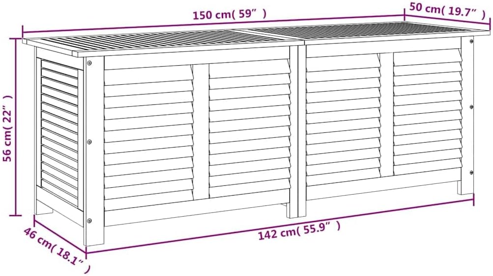 vidaXL Garden Storage Box Natural Solid Acacia wood 59.1 x 19.7 x 22.0 in