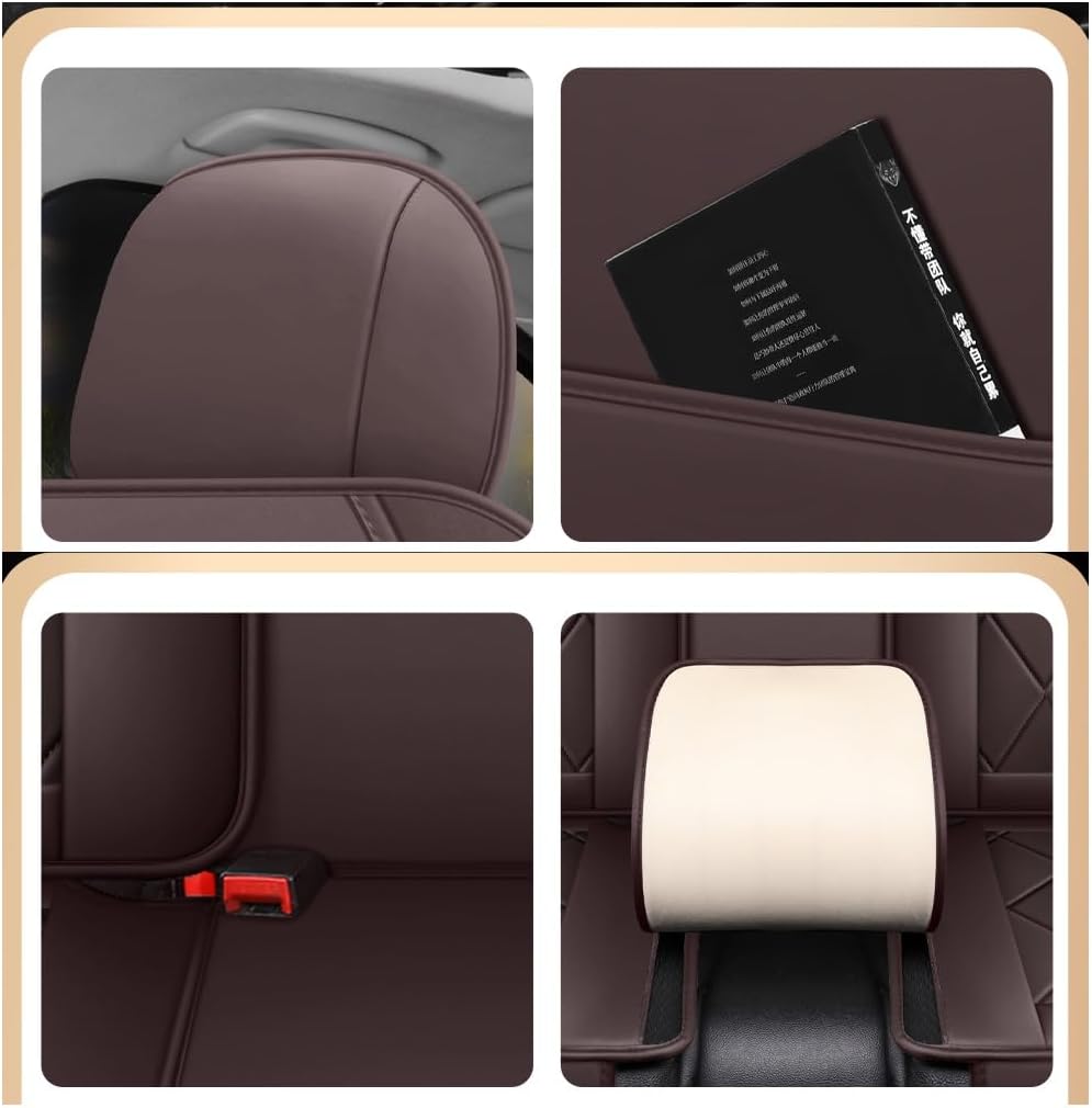 Car Seat Covers Full Set for Vw Tiguan 2016-2025 SEL R-Line Elegance, All Weather Leather Waterproof Interior Protector Accessories, Use Easy Installation Cleaning(Brown)