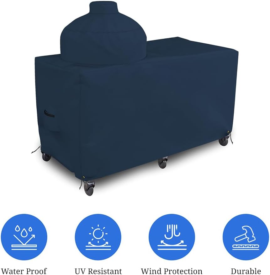 Covers & all Big Egg Grill Cover, 12 Oz Waterproof UV & Weather Resistant, PVC Coated Outdoor Cover with Air Vents & Drawstrings(72' L x 36' D x 52' H, Blue)