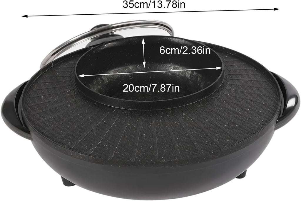 2 in 1 Electric Hot Pot & BBQ Grill - Smokeless Non-Stick Shabu Shabu Pot with Temperature Control, Ideal for Indoor Korean Barbecue, Serves 3-5 People, Fast Heating