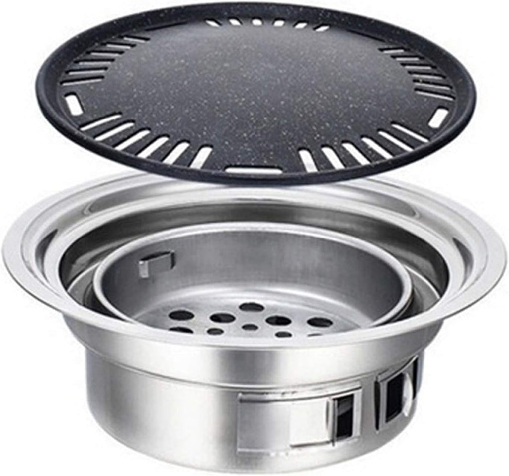 Barbecue Desk Round Stainless Steel Korean Charcoal Barbecue Grill Non-Stick Barbecue Grills Portable Charcoal Grill for Outdoor Camping BBQ Tabletop Barbecue