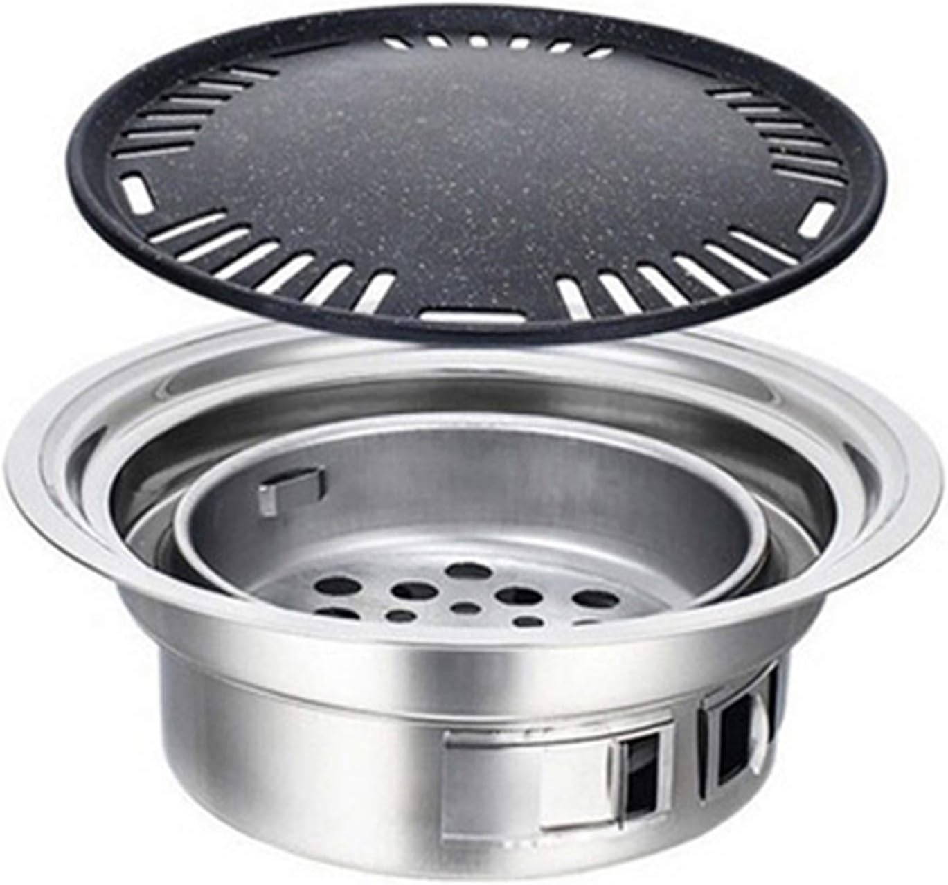 Barbecue Desk Round Stainless Steel Korean Charcoal Barbecue Grill Non-Stick Barbecue Grills Portable Charcoal Grill for Outdoor Camping BBQ Tabletop Barbecue
