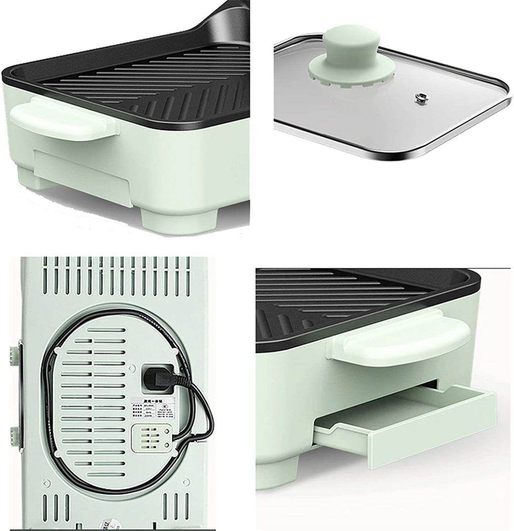 Electric Hot Pot Grill Indoor Shabu Shabu Pot with Divider Smokeless Korean BBQ Teppanyaki Grill, Separate Dual Temperature Control