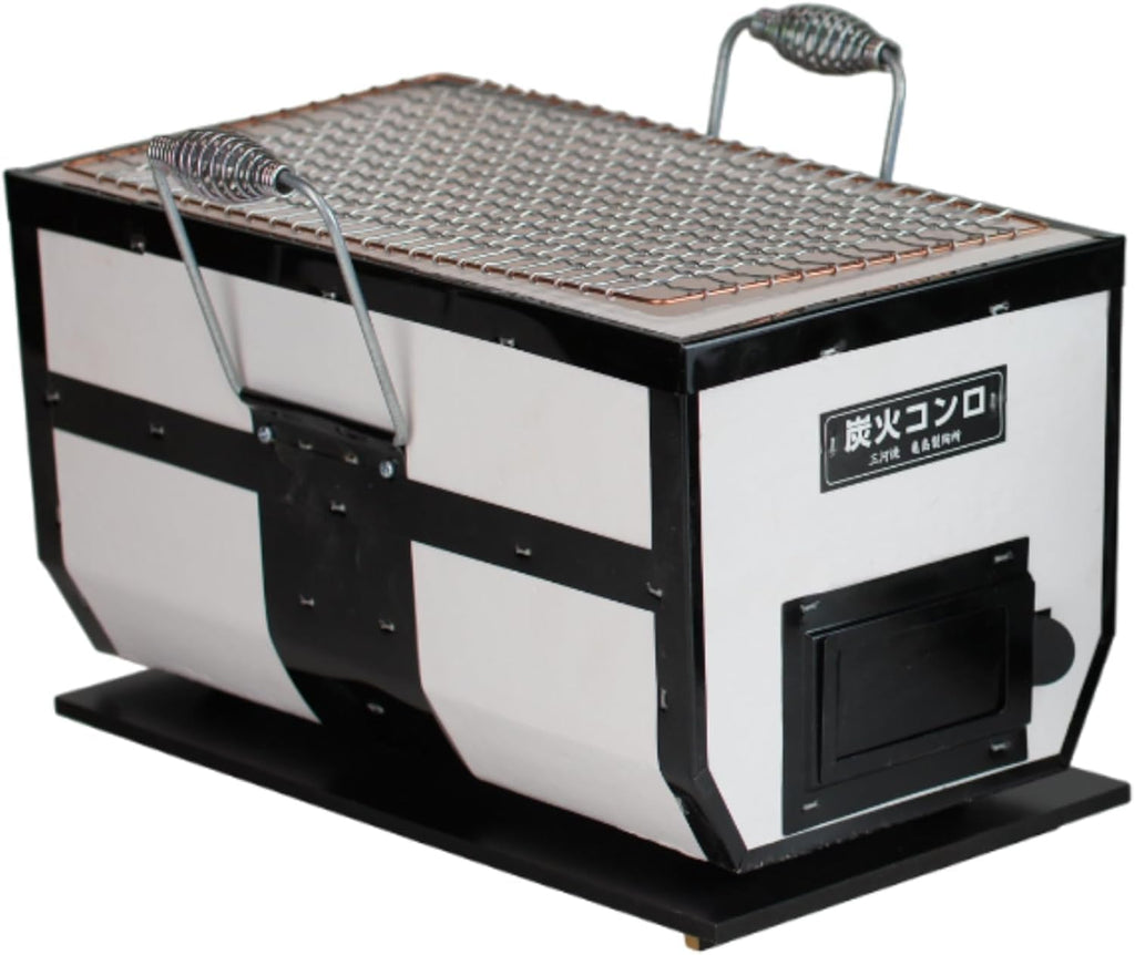 Japanese BBQ Charcoal Grill - Shichirin, Konro, Hibachi, Tabletop Barbecue - With Handles - White - Made in Japan - 6.3 x 11.8 in