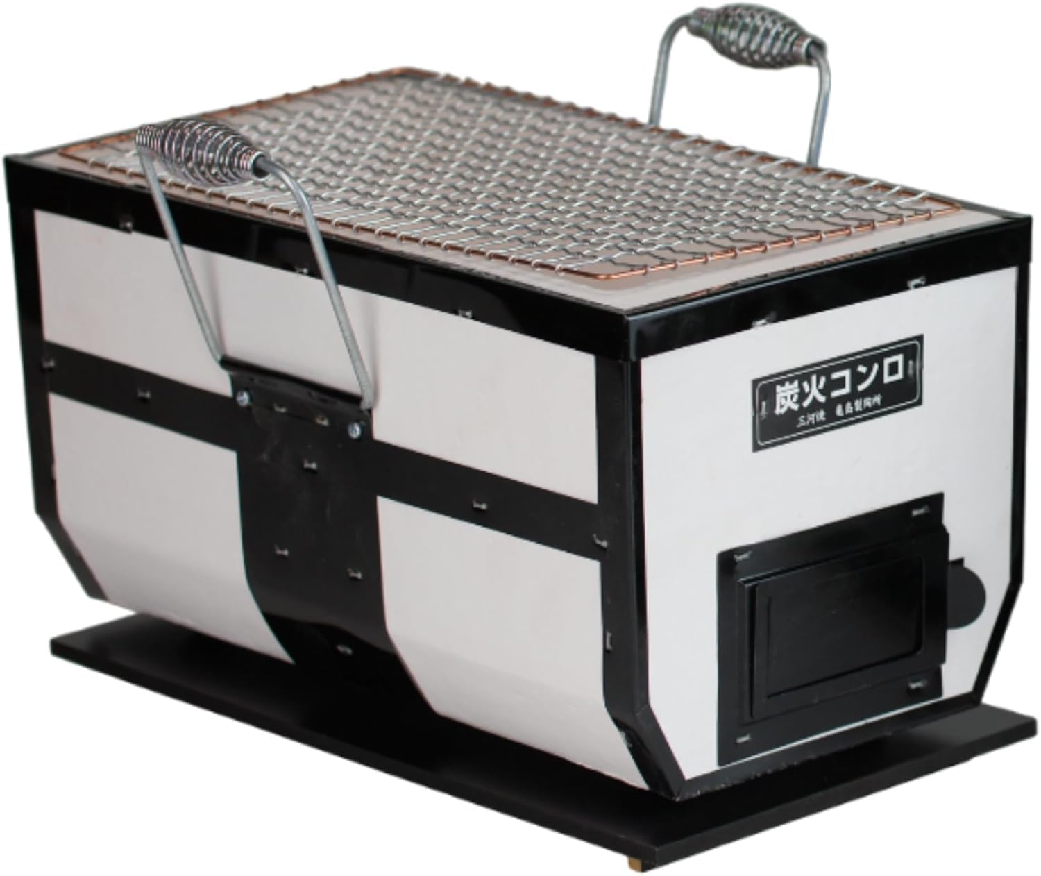 Japanese BBQ Charcoal Grill - Shichirin, Konro, Hibachi, Tabletop Barbecue - With Handles - White - Made in Japan - 6.3 x 11.8 in