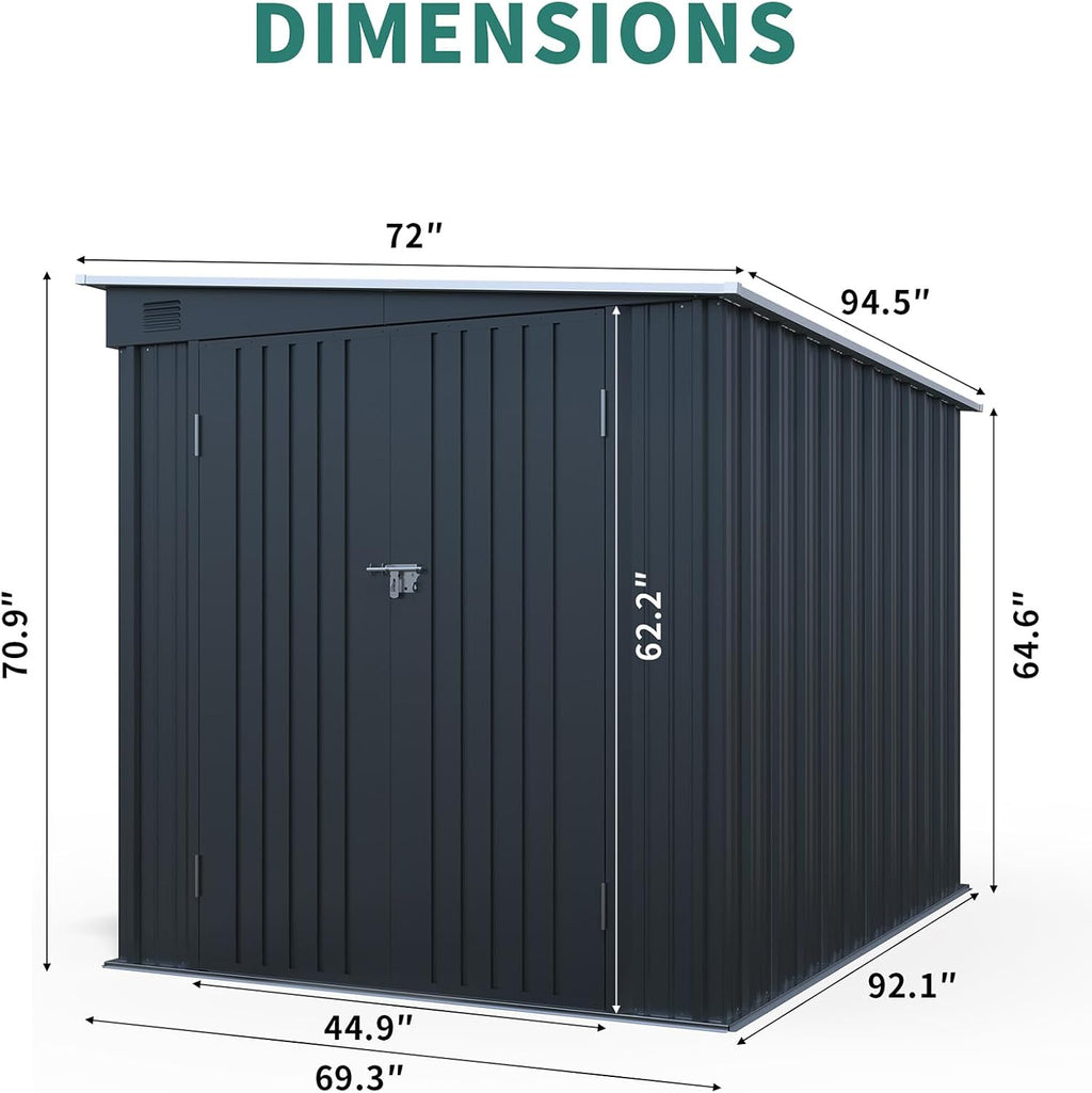 6x8 FT Outdoor Storage Shed, Galvanized Steel Metal Storage Shed with Lockable Doors, Storage Sheds Outdoor with Floor & Ventilation, Sloped Roof Metal Building for Tools (6x8 FT Steel)