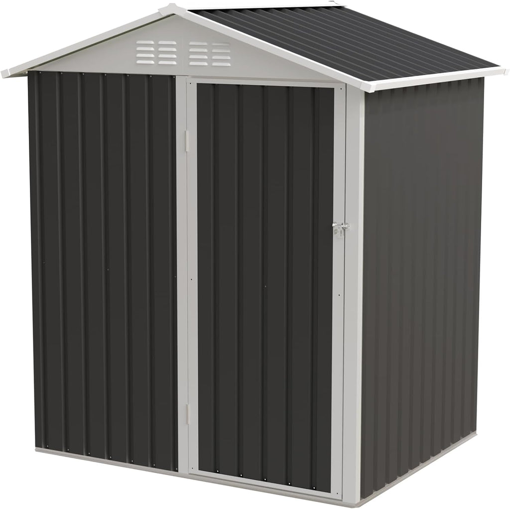 YOPTO 5.4x4.27 FT Outdoor Storage Shed, Metal Garden Tool Shed with Sloping Roof and Lockable Doors for Backyard Garden Patio Lawn, Grey