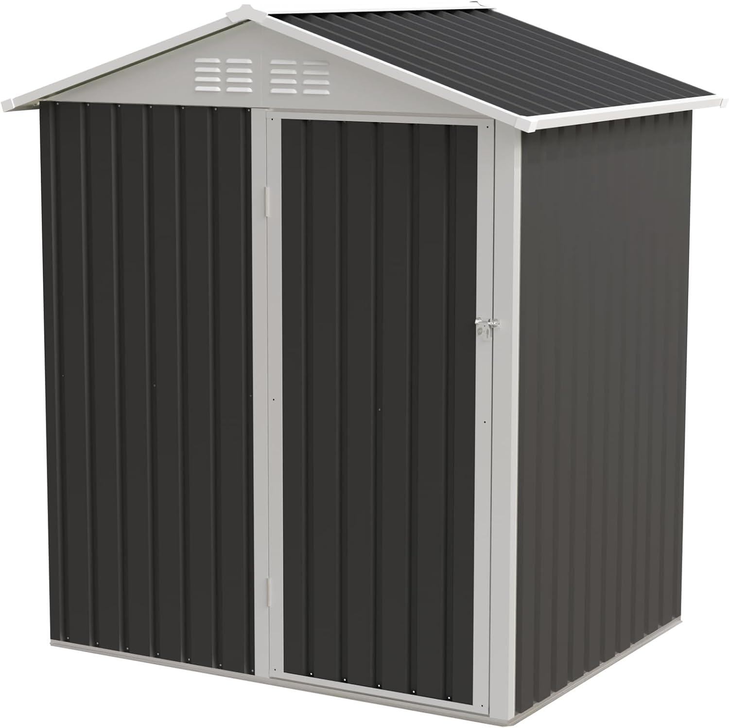 YOPTO 5.4x4.27 FT Outdoor Storage Shed, Metal Garden Tool Shed with Sloping Roof and Lockable Doors for Backyard Garden Patio Lawn, Grey