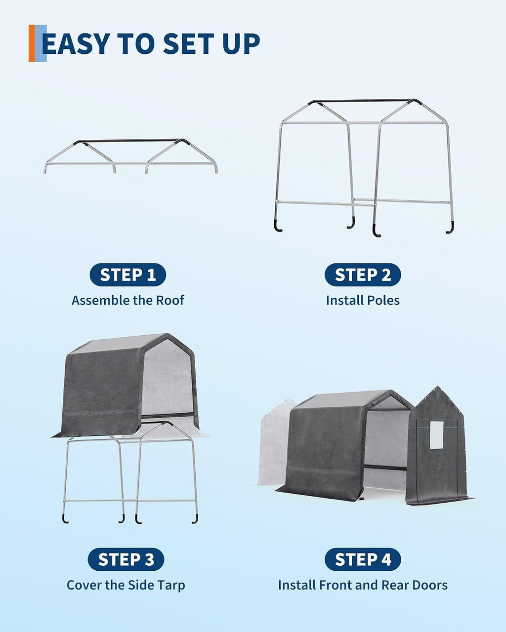 6X8 FT Heavy-Duty Portable Outdoor Storage Shed, 240g Waterproof Carport Storage Shelter with Roll-Up Door & Vent,UV-Resistant Canopy for Motorcycle, Bike, Lawn Mower & Tools