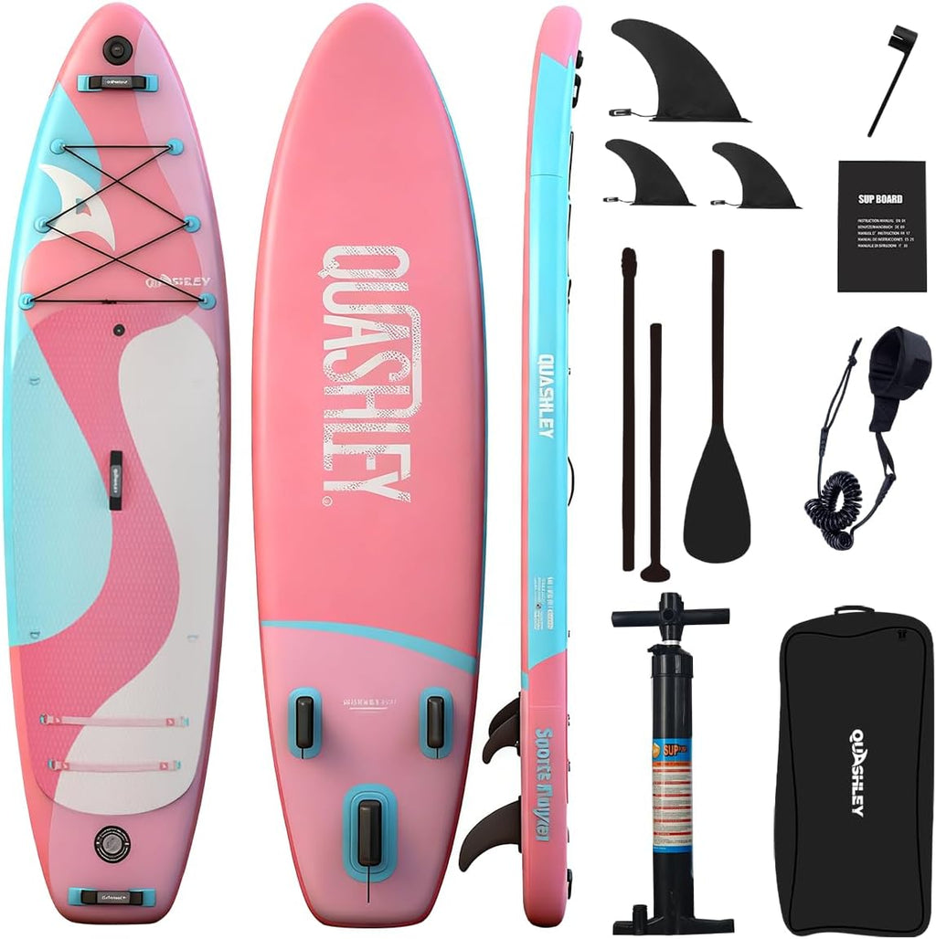 Quashley Inflatable Stand Up Paddle Board,Inflatable Paddleboards 32/34 Inch Wide,All Around SUP for Beginners with Lightweight Paddle,Hand Pump,Backpack,Leash,Durable & Portable iSUP Board