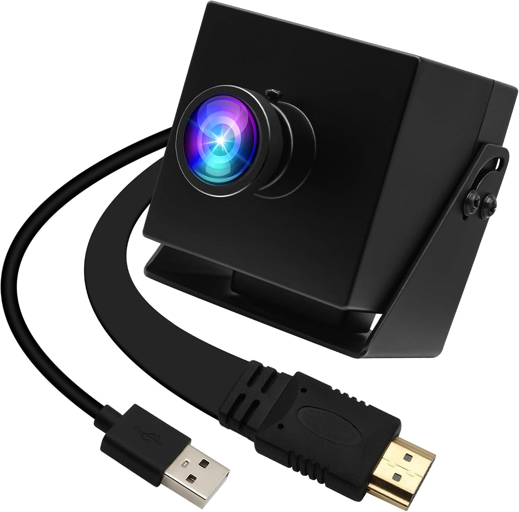 ELP 4K HDMI USB Camera Wide Angle PC Camera for Computer Monitor Simultaneously Output Mini UVC USB2.0 Webcam 2X Digital Zoom H.264 8mp USB Security Camera (120degree no Distortion Lens)