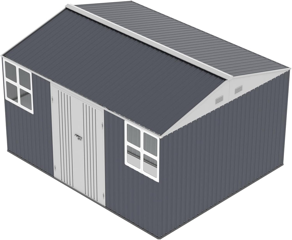 WACASA 12x10 FT Metal Shed with Base Frame Floor Kit | Heavy-Duty Military-Grade 20-Gauge Reinforced Frame with Powder Coating | 50 PSF Snow Load & 120 MPH Wind Rated | Skylight Tiny House Building
