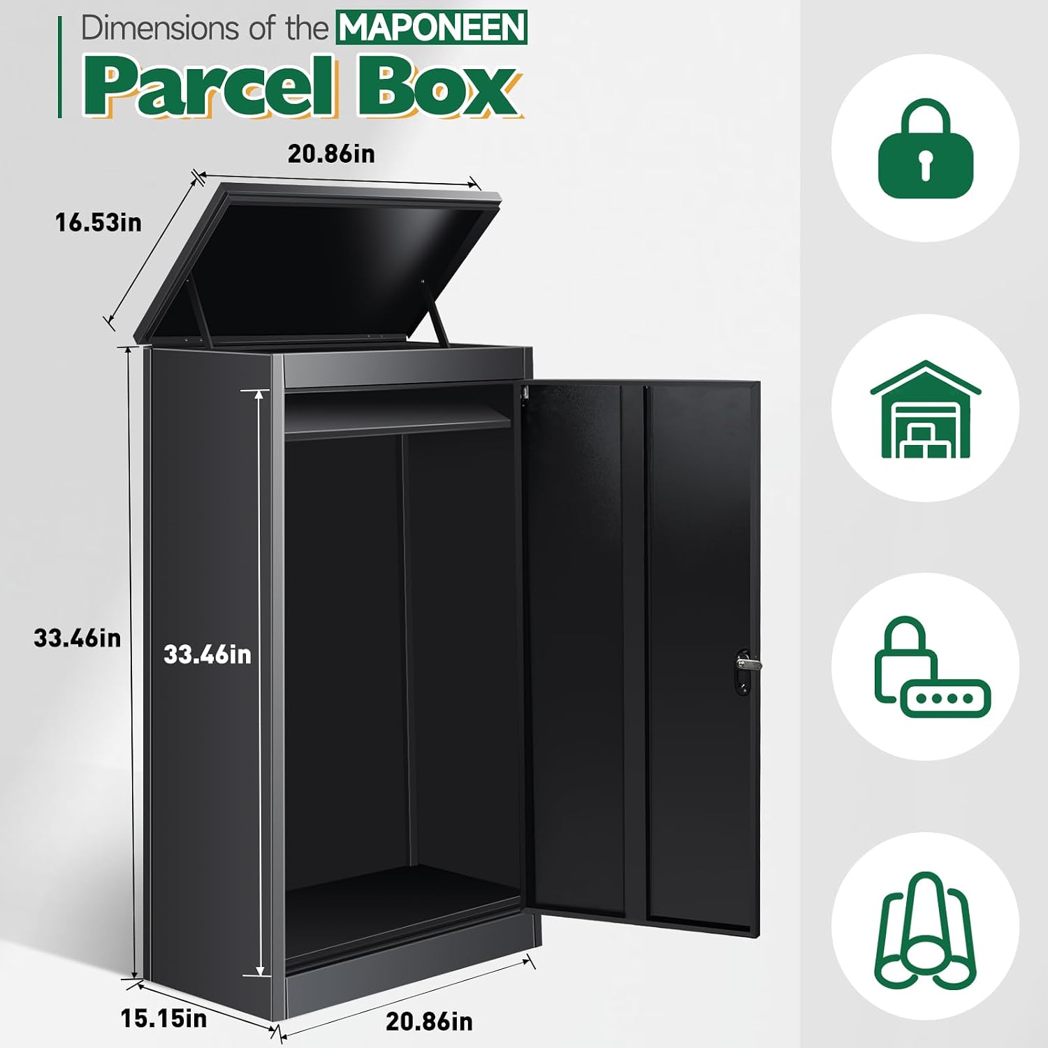 Package Delivery Boxes for Outside, Extra Large Parcel Drop Boxes with Secure Storage, Anti-Theft Galvanized Steel,Waterproof Package Delivery Box for Outdoor Porch (20.86''L x 16.53''W x 34''H)