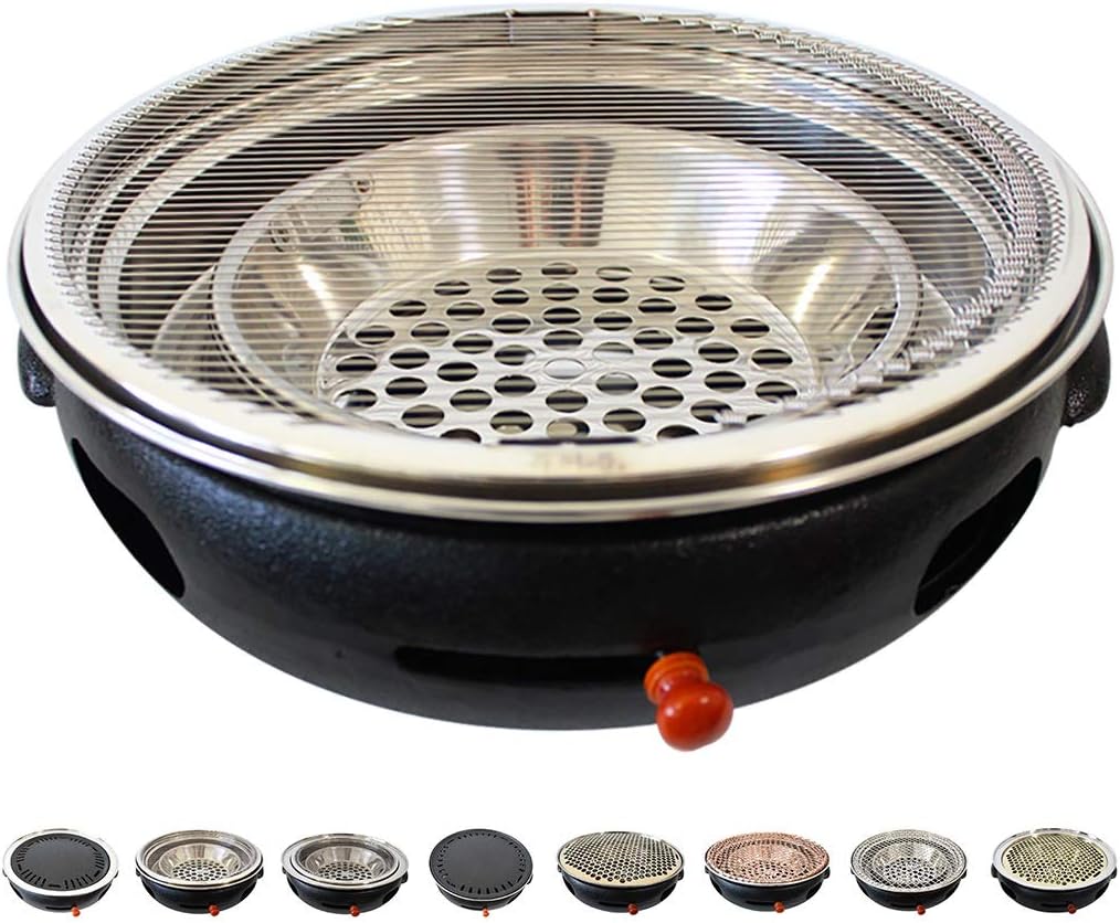 BBQ Barbeque Barbecue Grill,BBQ,Round Flat Mesh,Korean Smoke-Free Household Charcoal Grill,Indoor and Outdoor Barbecue Grill,34.5cm (Color : A)
