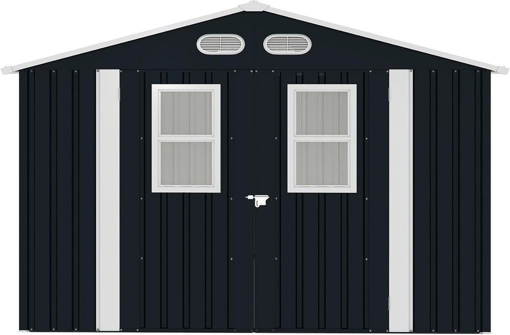 YOPTO 8x8 SF Outdoor Storage Shed,Metal Shed with Lockable Doors & 4 Daylight Windows,Garden Tool Shed w/Air Vents & Sloped Roof, Ideal for Backyard,Patio,Lawn,Dark Gray