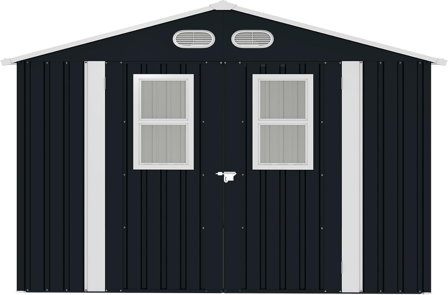 YOPTO 8x8 SF Outdoor Storage Shed,Metal Shed with Lockable Doors & 4 Daylight Windows,Garden Tool Shed w/Air Vents & Sloped Roof, Ideal for Backyard,Patio,Lawn,Dark Gray