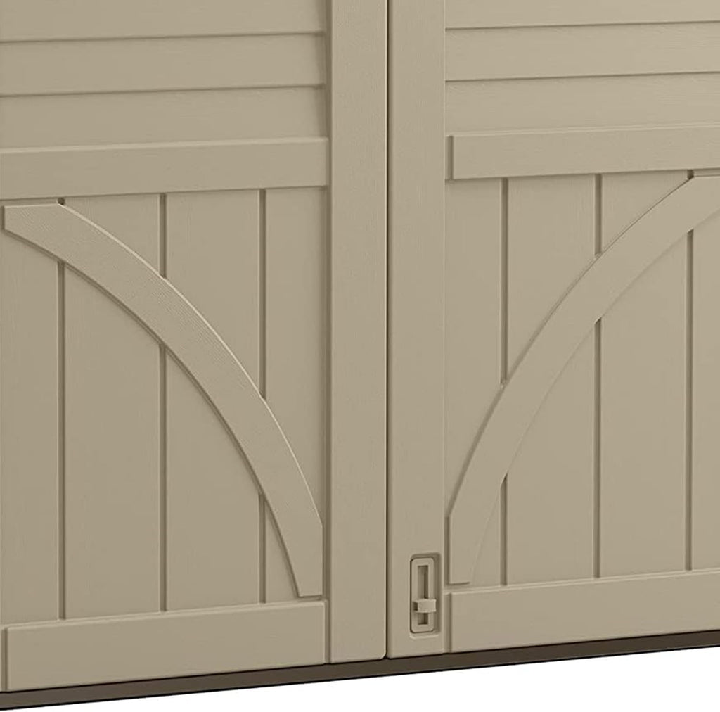 Suncast Horizontal Shed, Compact Outdoor Storage System, 34 Cu. Ft. Capacity, Sand & Slate - Lockable Multi-Wall Resin Organizer for Garbage Cans, Garden Tools, Bins, Bikes and Yard Equipment