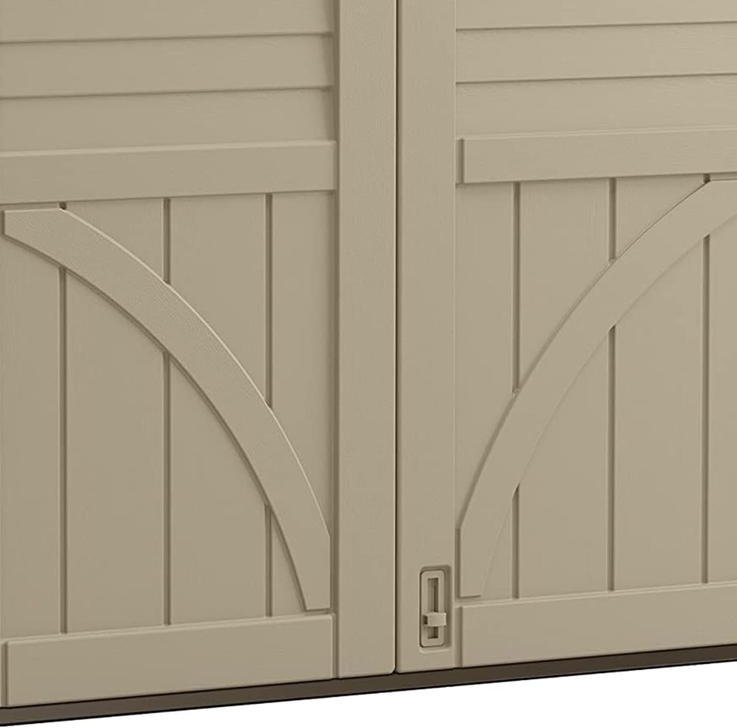 Suncast Horizontal Shed, Compact Outdoor Storage System, 34 Cu. Ft. Capacity, Sand & Slate - Lockable Multi-Wall Resin Organizer for Garbage Cans, Garden Tools, Bins, Bikes and Yard Equipment