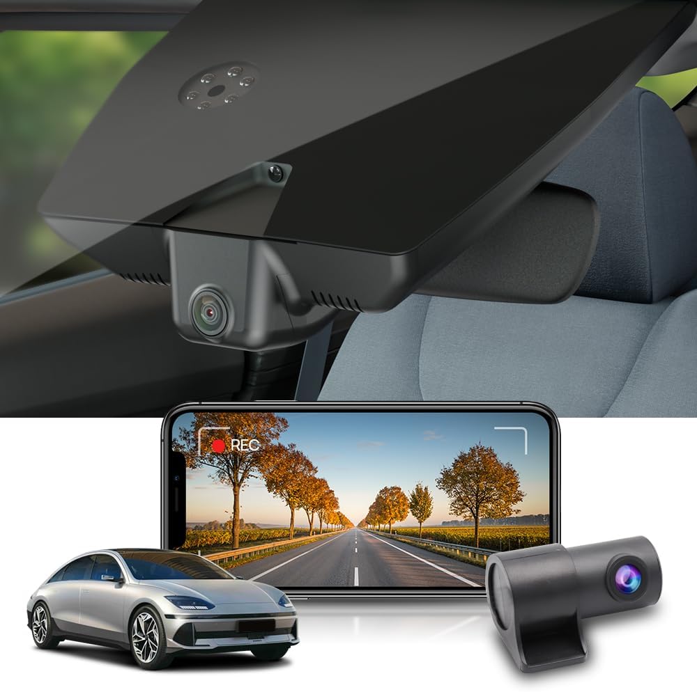 Fitcamx 2K Dual Dash Cam Adapts for Hyundai IONIQ 6 2023 2024 2025 Limited SEL (Has Auto-Dimming), OEM Style, Front 1440P+Rear 1080P Video, WiFi & APP, Loop Recording, G-Sensor, Easy to Set, 64GB Card