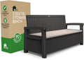 EconoHome 3 Seat Outdoor Storage Bench - 90 Gallon Capacity - Weatherproof Resin Bench for Patio, Porch, Garden, Yard, Pool Area - Furniture for Pool Accessories, Gardening Tools, Toys